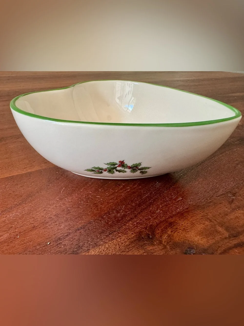 Spode Christmas Tree Heart Shaped Trinket Dish Dip Bowl S3324 England Green Rim